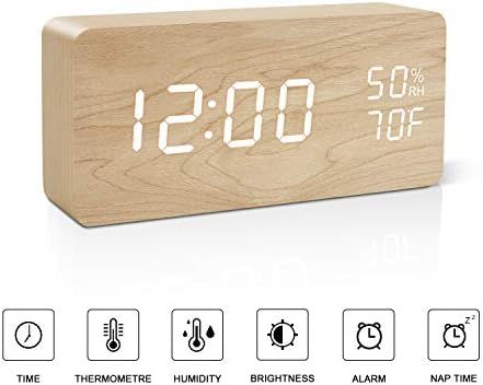 BlaCOG Alarm Clock Digital Desk Wooden Alarm Clock Upgraded with Time Temperature, Adjustable Bri... | Amazon (US)