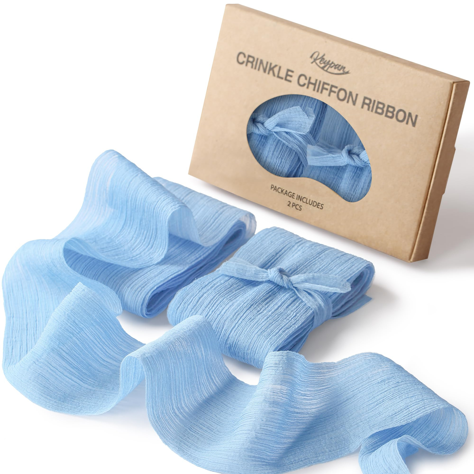 Blue Chiffon Ribbon 3 Inch Tulle Crinkle Fabric Silk Ribbons for Flower Bouquet Bridal Wedding In... | Amazon (US)