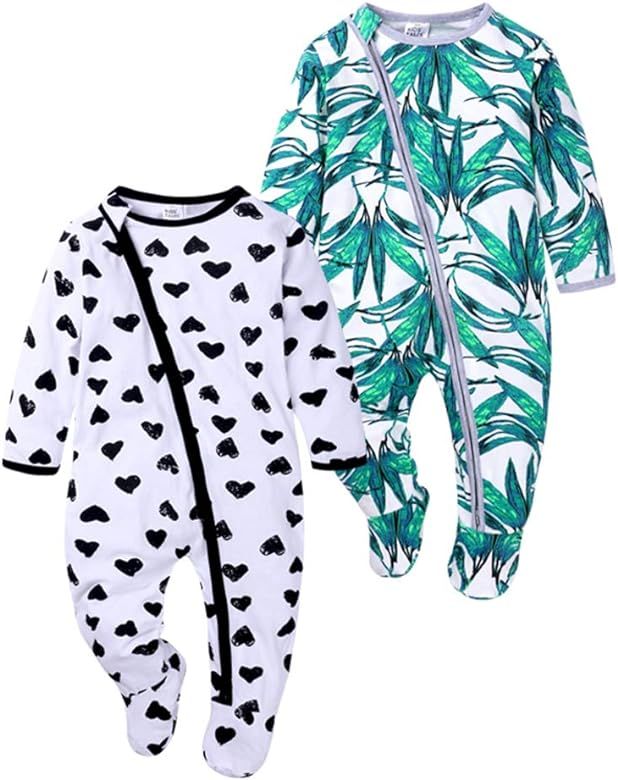 Kids Tales Baby Girls Long Sleeve Footies Zipper Romper Flower Pajama Onesies | Amazon (US)