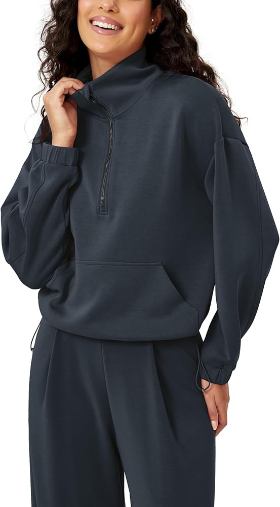 ODODOS Women's Modal Soft Cinchable Sweatshirts Half Zipper Funnel Neck Oversize Pullover with Po... | Amazon (US)