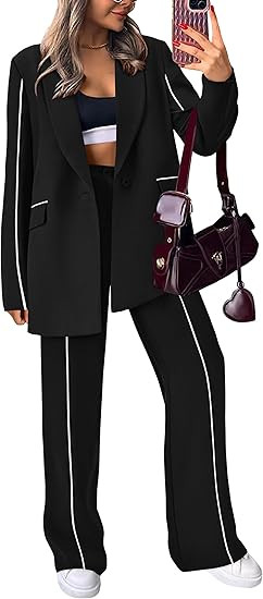 PRETTYGARDEN Women's Fall Spring 2 Piece Blazer Outfits Business Casual Oversized Jacket Wide Leg... | Amazon (US)