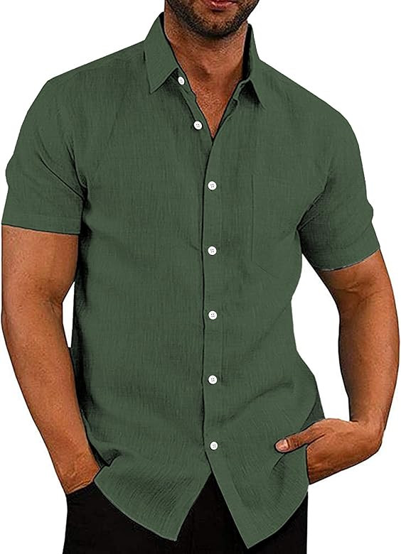 COOFANDY Men's Casual Linen Button Down Shirt Short Sleeve Beach Shirt | Amazon (US)