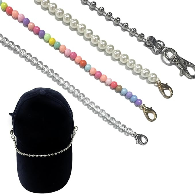 4 Pcs Trucket Hat Chains Bill Decoration Pearl/Beads/Metal/Crystal Chains for Mesh Baseball Cap A... | Amazon (US)