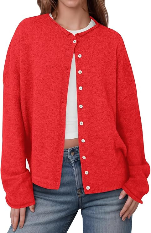 Saodimallsu Womens Button Up Cardigan Sweaters Long Sleeve Crew Neck Fall Soft Lightweight Knit L... | Amazon (US)