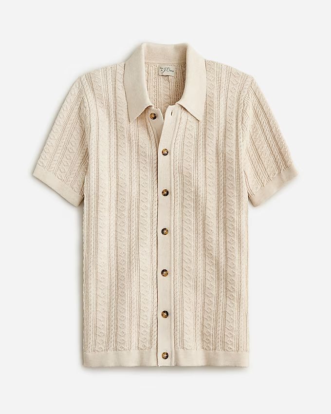 Short-sleeve cotton guernsey stitch polo cardigan sweater | J.Crew US