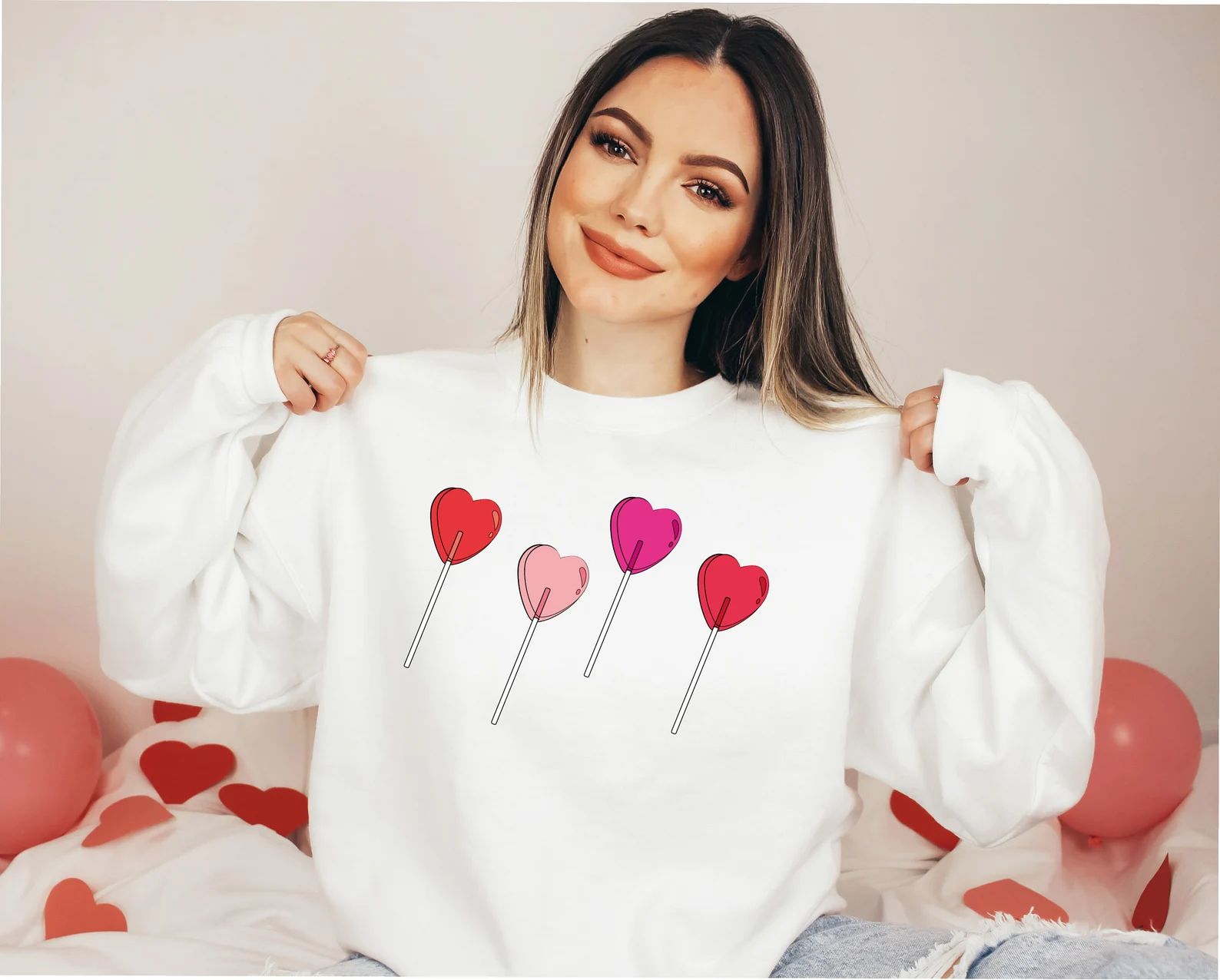 Candy Heart Sweatshirt Heart Sucker Sweatshirt Valentines - Etsy | Etsy (US)