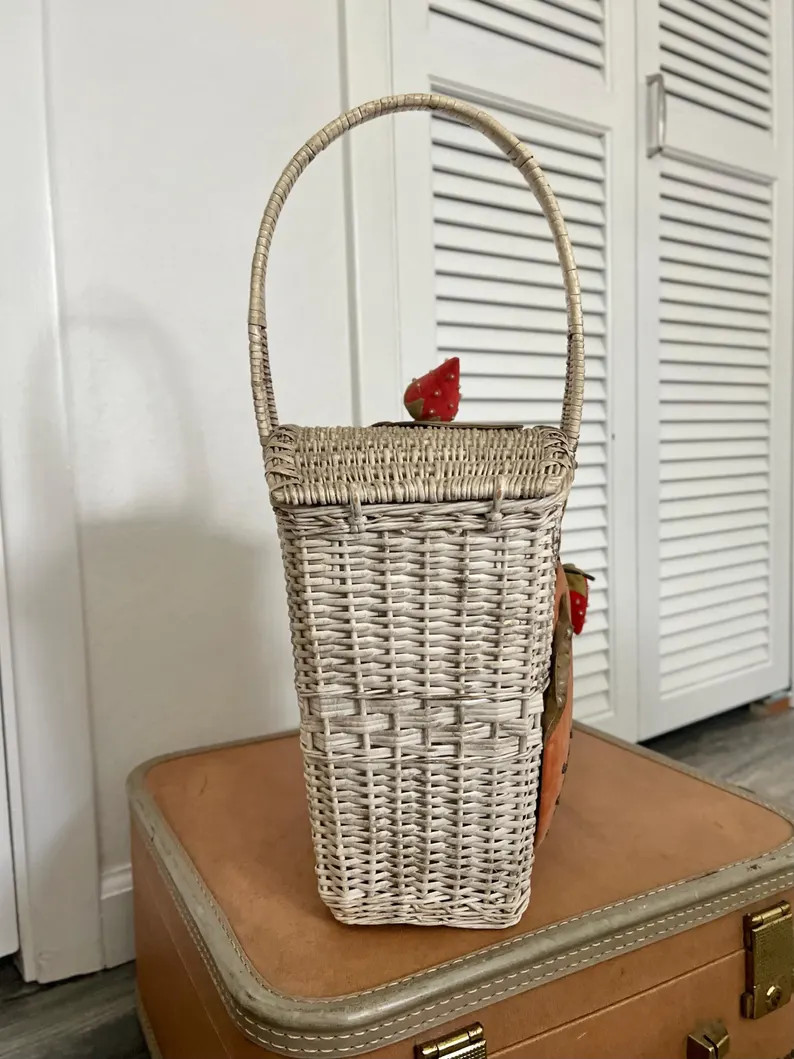 Vintage Fruit Leaves Wicker Basket With Handle - Etsy | Etsy (US)