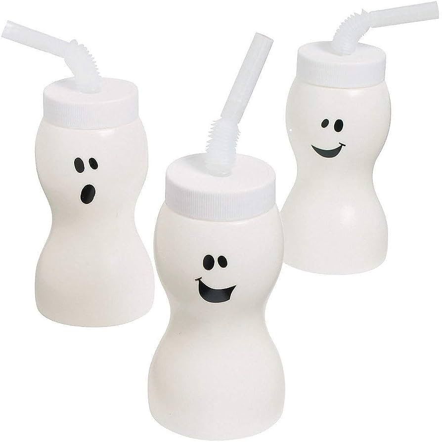 Fun Express Set of 12 Pieces Ghost Shape Cups with Straw for Halloween, Holds 8 oz, BPA Free Plas... | Amazon (US)