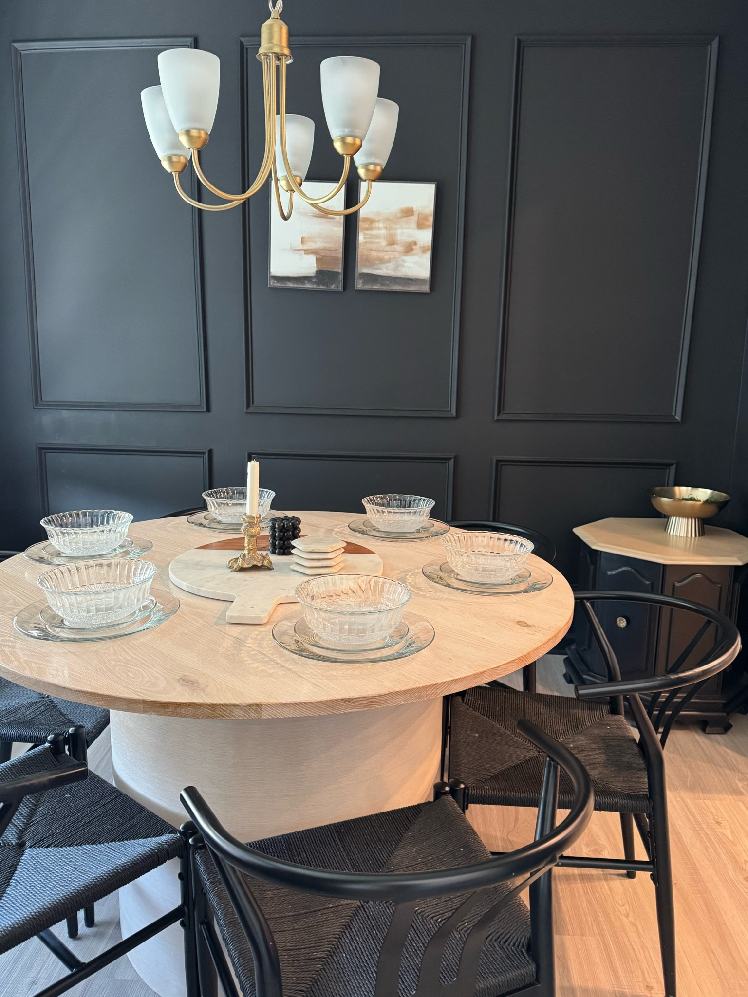 Dining table was made custom for us 
Glass plates and bowls are actually from the dollar store! Chairs we bought on Amazon! I liked similar things to everything , only thing that’s exactly what we bought that’s linked is the chairs! 

#LTKSeasonal #LTKFamily #LTKHome