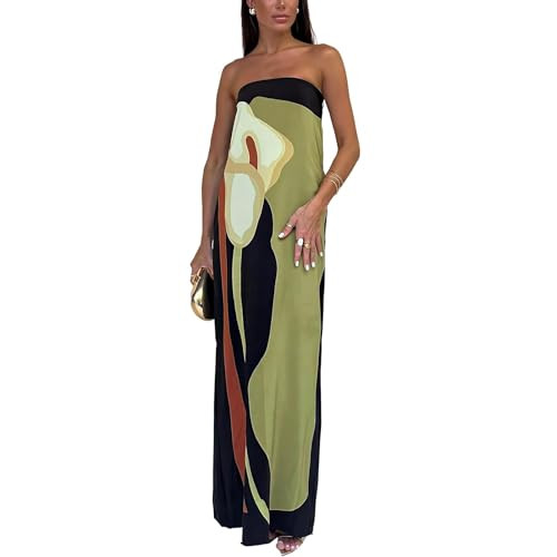 Women Y2k Strapless Maxi Dress Summer Backless Floral Long Tube Dress Off Shoulder Cocktail Party... | Amazon (US)