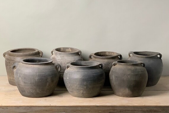 Medium Vintage Black Grey Pot with Handles (Free Shipping) | Etsy (US)