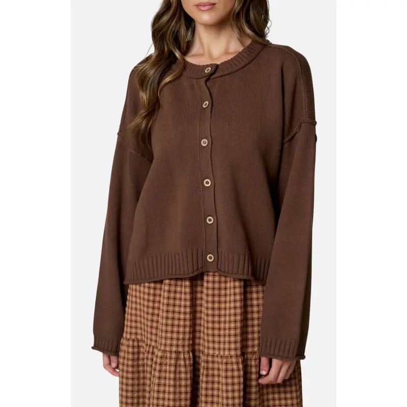 Blu Pepper Exposed Seam Relaxed Fit Cardigan in Ivory at Nordstrom Rack, Size Large | Nordstrom Rack