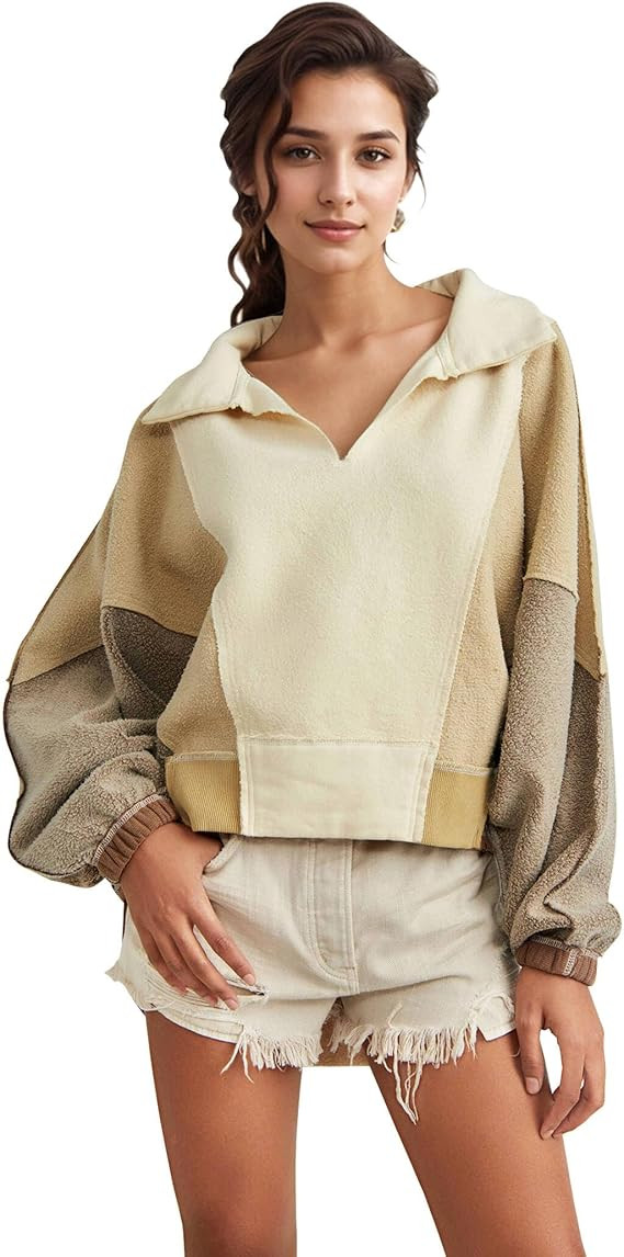 Colorblock Sweatshirt for Women Oversized V-Neck Dolman Sleeve Lower Back 2024 Fall Winter Women'... | Amazon (US)
