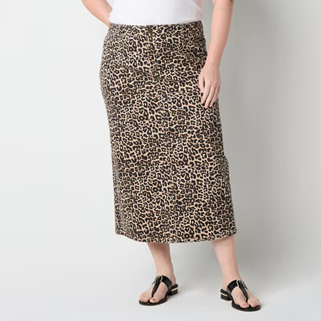 Liz Claiborne Womens Mid Rise Denim Skirt-Plus, 16w, Beige | JCPenney