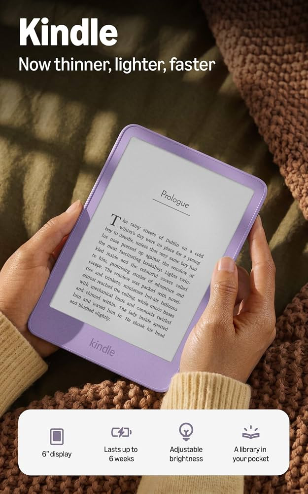 Amazon Kindle 16GB (newest model), Now thinner, lighter, and faster, 6" display, Ube | Amazon (US)