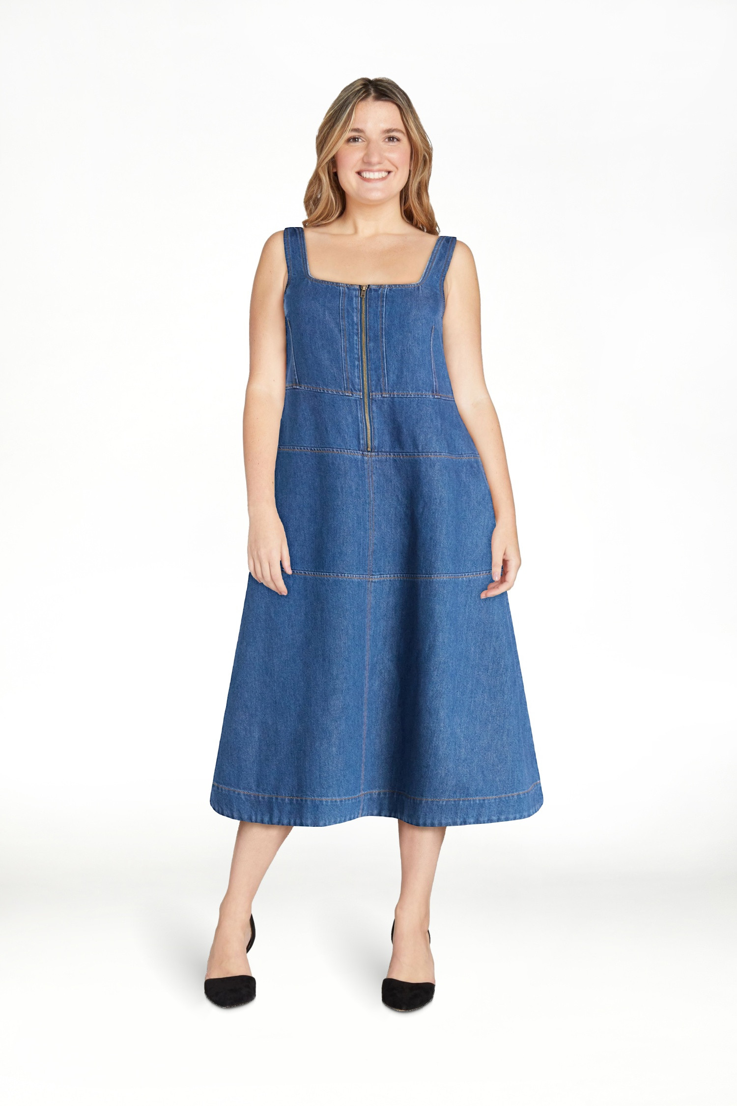 Free Assembly Women's Sleeveless Square Neck Denim Midi Dress, Sizes XS-XXL | Walmart (US)