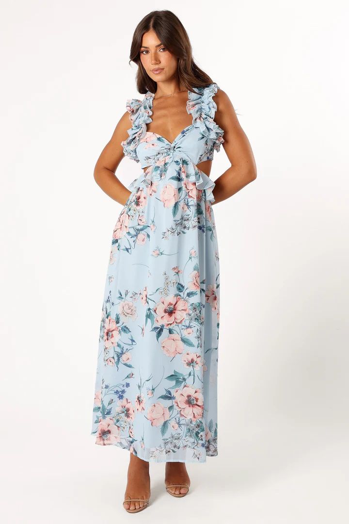 Lucah Frill Shoulder Maxi Dress - Blue Floral | Petal & Pup (US)
