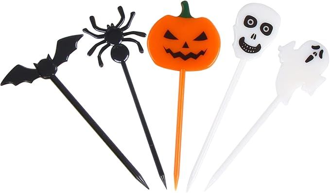 CCINEE 80pcs Plastic Halloween Picks, Halloween Cupcake Topper Picks Food Picks Ghost Pumpkin Spi... | Amazon (US)