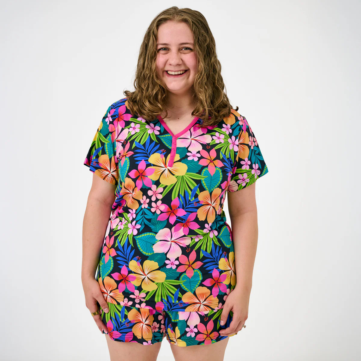 Jungle Blooms Women's Short Sleeve Pajama Top | Little Sleepies