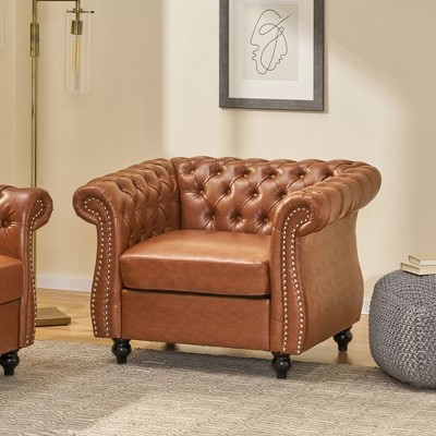 39.5" PU Chesterfield Tufted Accent Chair with Nailhead Trim and Diamond Stitch for Living Room | Target