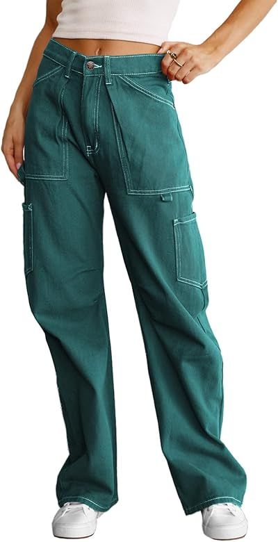 Dokotoo Women 6 Pockets High Waisted Cargo Pants Wide Leg Casual Pants Combat Military Trouser US... | Amazon (US)