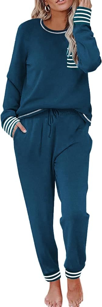 Ekouaer Pajamas Women's Long Sleeve Sleepwear with Long Pants Soft Loungewear Pj Set XS-3XL | Amazon (US)