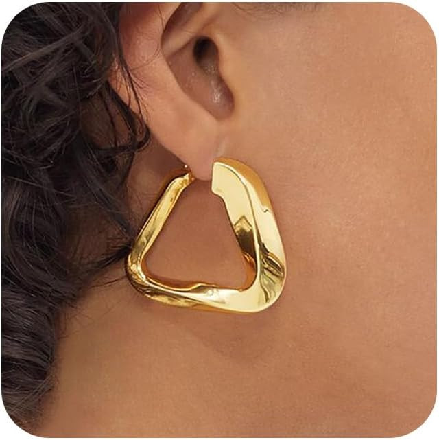 Thick Gold Hoop Earrings for Women,18K Gold Plated Sterling Silver Chunky Hoop Earrings Fashion G... | Amazon (US)