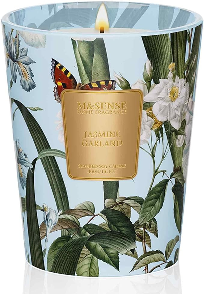 M&SENSE Jasmine Garland Scented Natural Soy Wax Candle, 14.1oz 60 Hours Long Lasting Slow Burning... | Amazon (US)
