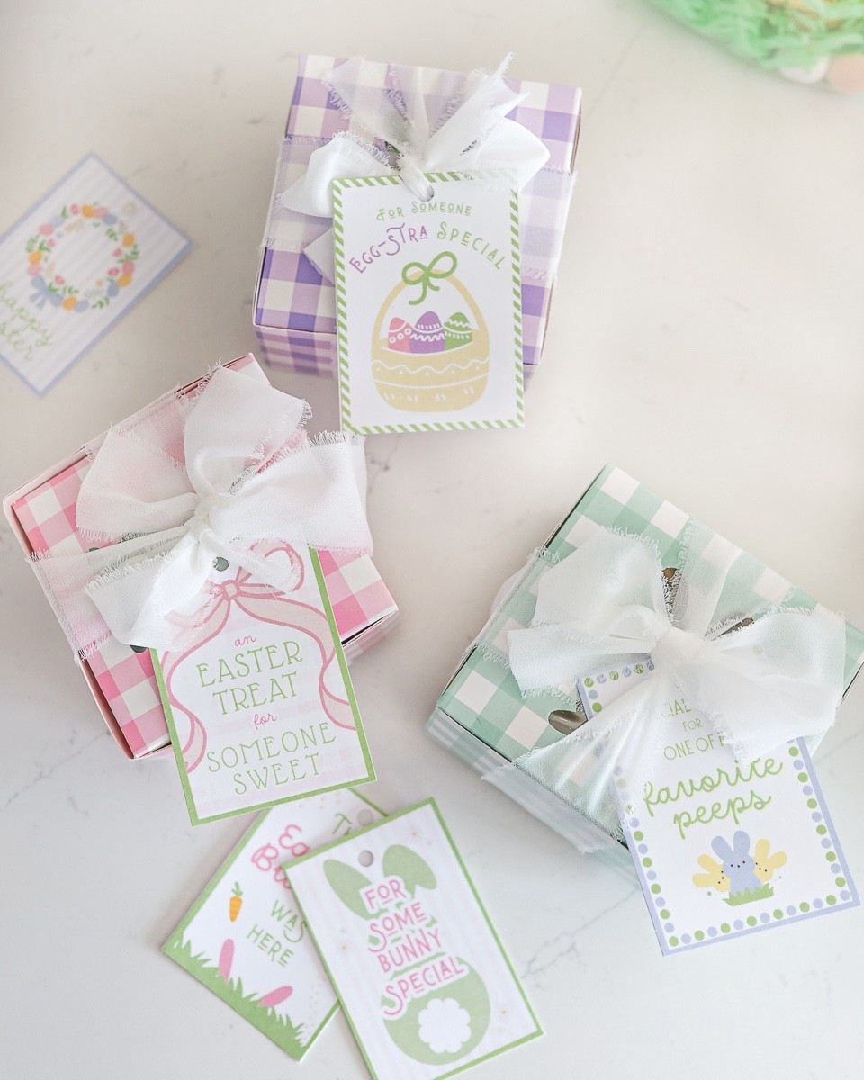 These gingham Easter treat boxes are the cutest way to package small Easter gifts for kids, classrooms, and/or spring parties! Filled with toys or candy and tied with printable Easter gift tags, they’re 🤌🏻🤌🏻🤌🏻! 

#LTKHome #LTKKids #LTKSeasonal