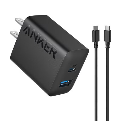 Anker 20W Dual Port USB-C Charger with USB-C cable, compact phone wall charger