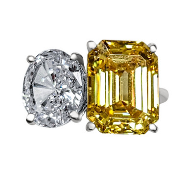 Toi et Moi Oval & Canary Emerald Cut Ring (10.5 TCW) | Fantasia by DeSerio