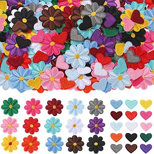 120 Pcs Iron on Patches Flower Iron on Patches Heart Patches Mini Embroidery Applique Patches Col... | Amazon (US)