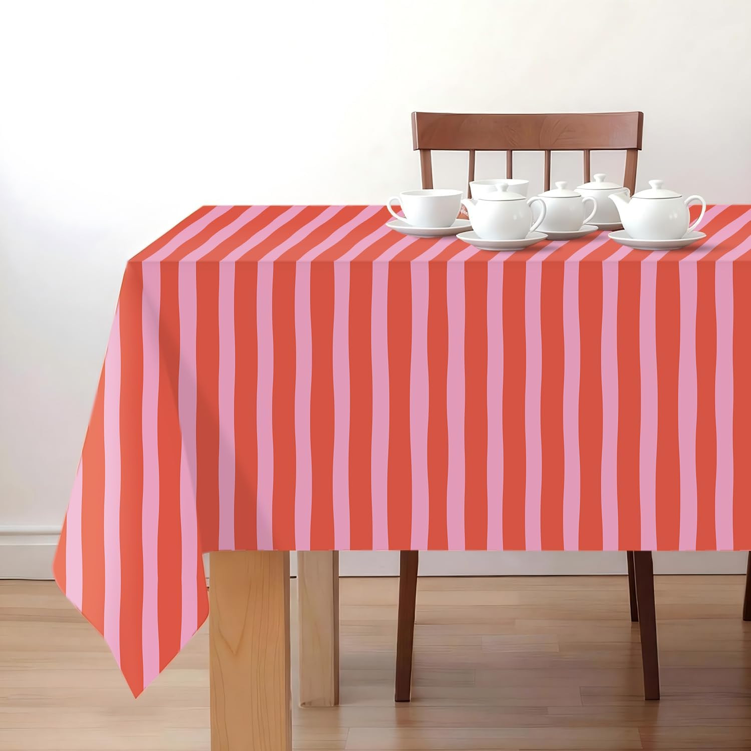 GreenPine 3 Pieces Pink and Red Striped Tablecloth Waterproof Plastic Stripe Tablecloth Rectangle Table Cover for Home Kitchen Party Picnic Table Decoration, 54" x 108" | Amazon (US)