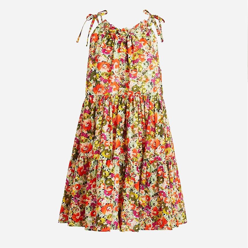 Tie-shoulder tiered mini dress in painterly floral | J.Crew US