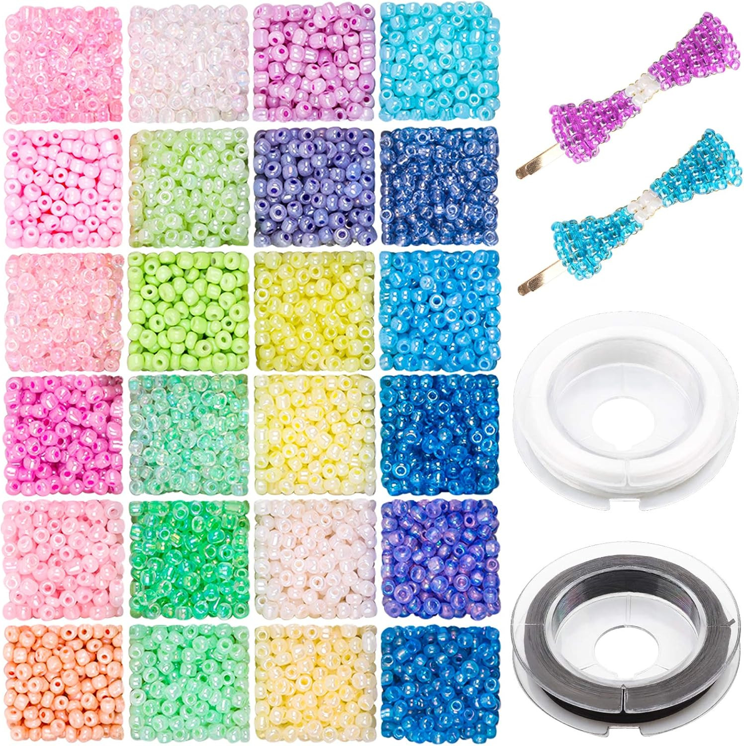 1920pcs Glass Seed Beads 4mm 6/0 Small Craft Beads Christmas Beads with Elastic Bracelet String C... | Amazon (US)
