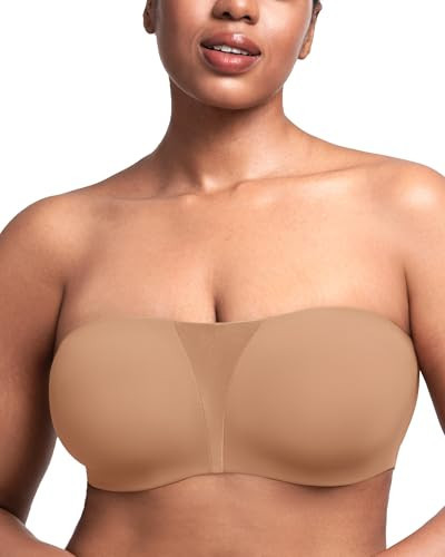 HSIA Strapless Bra for Big Bust Women, Plus Size Full Coverage Bandeau Fiery Bra Anti-Slip Underwire Support for Large Breast Dark Beige | Amazon (US)