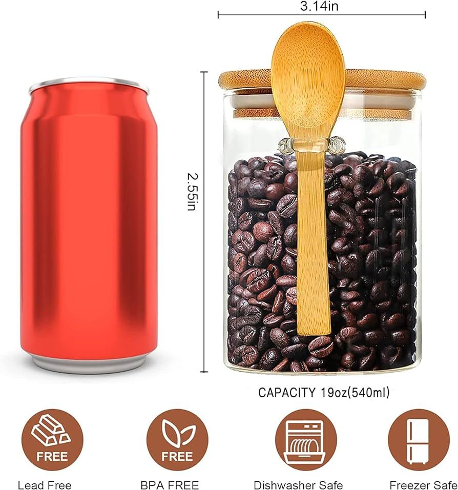 Nevfiro 2 Pack Airtight Glass Jars with Bamboo Lid and Spoon, 19Oz Borosilicate Glass Food Storag... | Amazon (US)