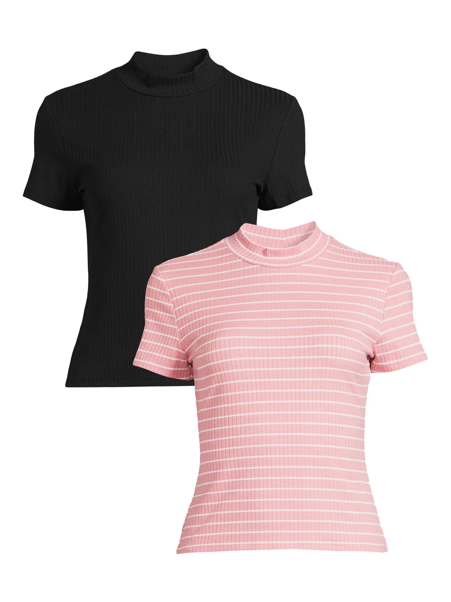 Derek Heart Juniors Mock Neck Top with Short Sleeves, 2-Pack - Walmart.com | Walmart (US)
