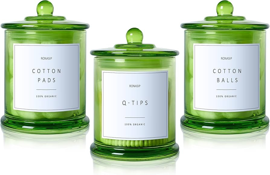 Ronasip 3 Pack Qtip Holder Dispenser, 16oz Bathroom Organizer and Storage Canisters, Glass Apothe... | Amazon (US)