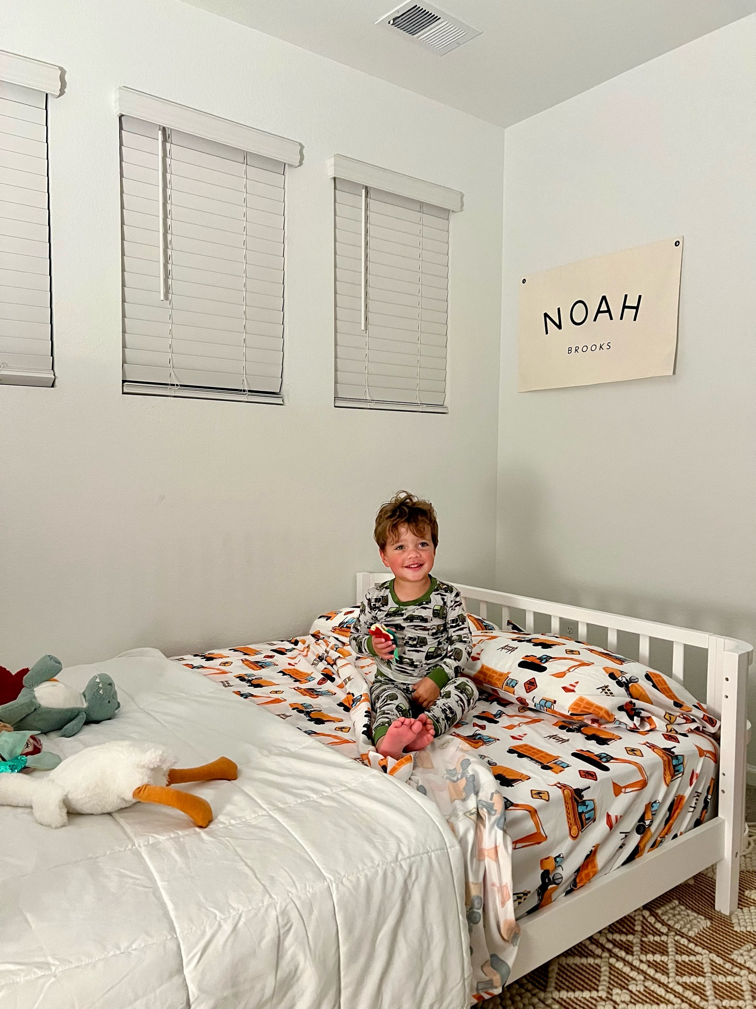 Big boy bed toddler full size bedroom tractor construction sheets

#LTKHome #LTKKids #LTKFamily