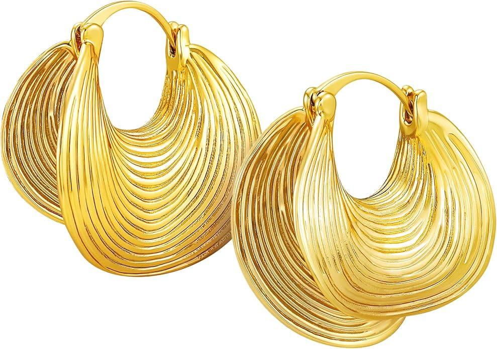 Statement Gold Earrings for Women - 18K Real Gold Plated Trendy Hoop Earrings Non Tarnish Hypoall... | Amazon (US)