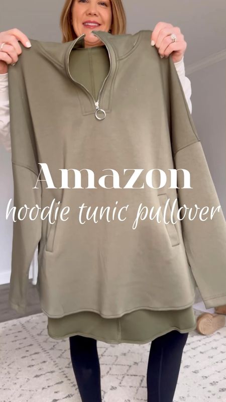 Amazon hoodie tunic pullover, inspired by the shape wear and athleisure brand we love air essentials line is back in stock in lots of colors and on sale!
I've been reach for this super soft pullover on repeat - it feels so luxurious. I sized down to a small, it fits oversized.

How to style a tunic hoodie, what to wear, comfy chic style, mom ootd, Amazon fashion must haves, Amazon outfit, Amazon best sellers, seamless leggings, travel outfit, trendy sneakers, airport outfit, casual spring outfit

#LTKover40 #LTKsalealert #LTKVideo