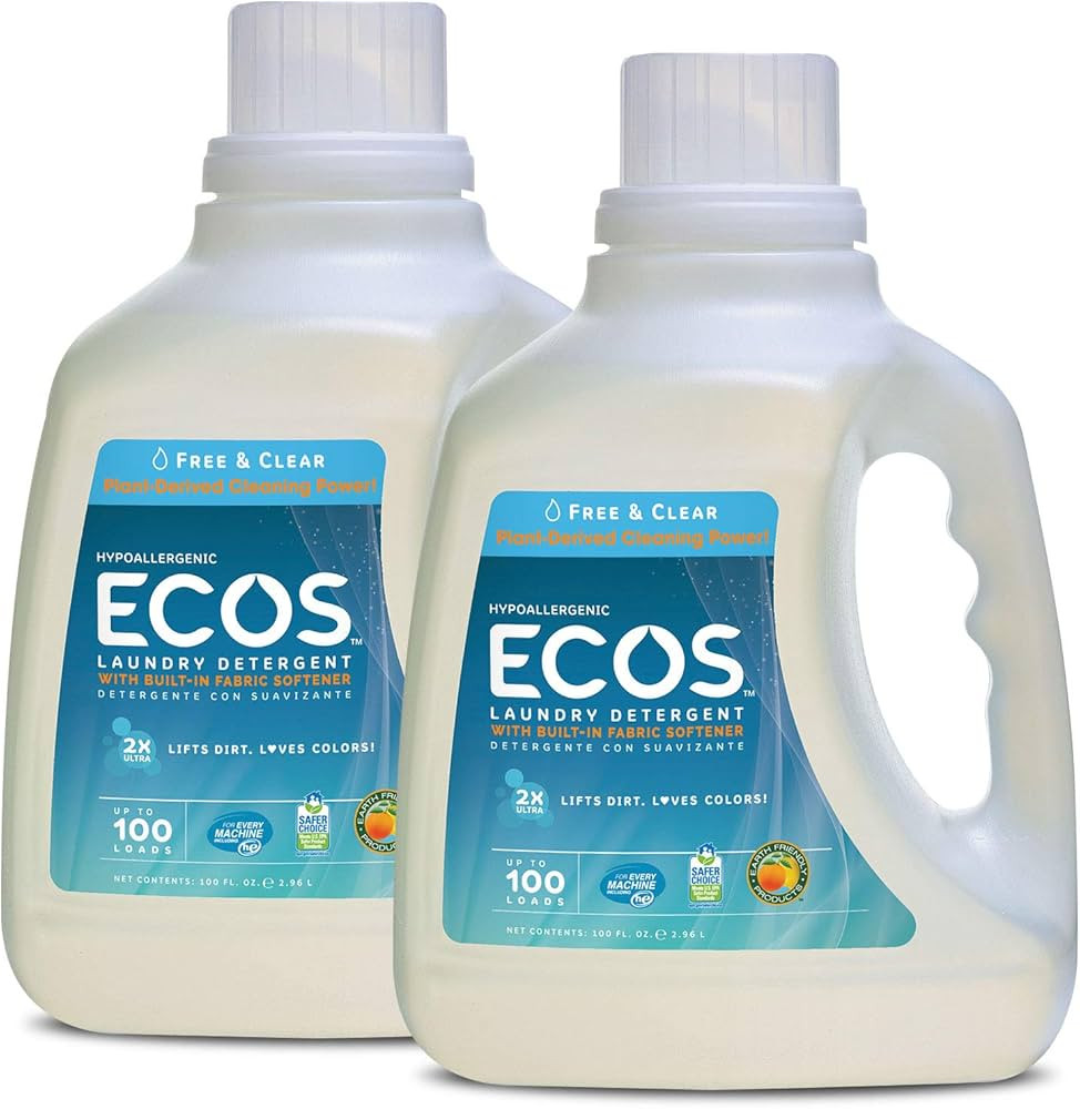 Earth Friendly Products Ecos 2x Liquid Laundry Detergent, Free & Clear, 100 Fl Oz (Pack of 2) | Amazon (US)