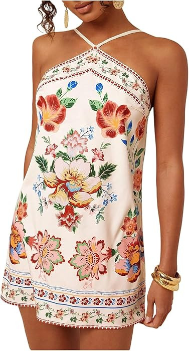 MakeMeChic Women's Halter Dresses Summer Beach Backless Tropical Vacation Caribbean Outfits Boho ... | Amazon (US)