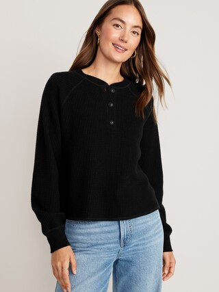 Plush Waffle-Knit Henley Top for Women | Old Navy (US)