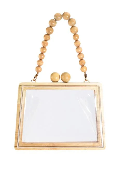 WOOD FRAME CLEAR PURSE IN CLEAR | AKIRA