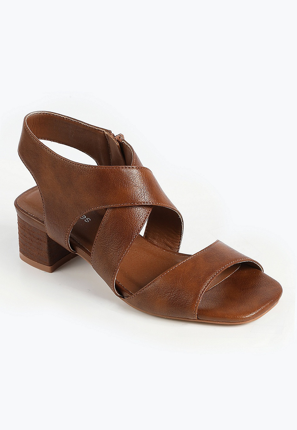 SuperCush Toffee Crisscross Strappy Block Heel | Maurices