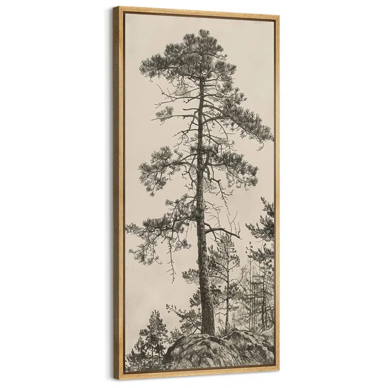Vintage Pine Tree Landscape Modern Rustic Artwork - Extra Large Framed Wall Art Canvas Print | Wayfair North America