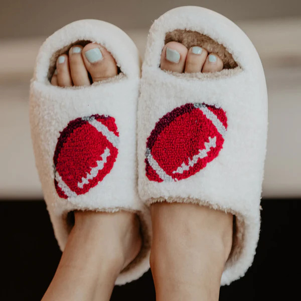 Football Fuzzy Open Toed Slippers | Katydid.com