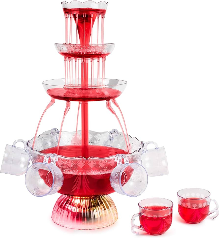 Nostalgia 3-Tier Party Fountain, Holds 1.5 Gallons, LED Lighted Base, Includes 8 Reusable Cups, 1... | Amazon (US)